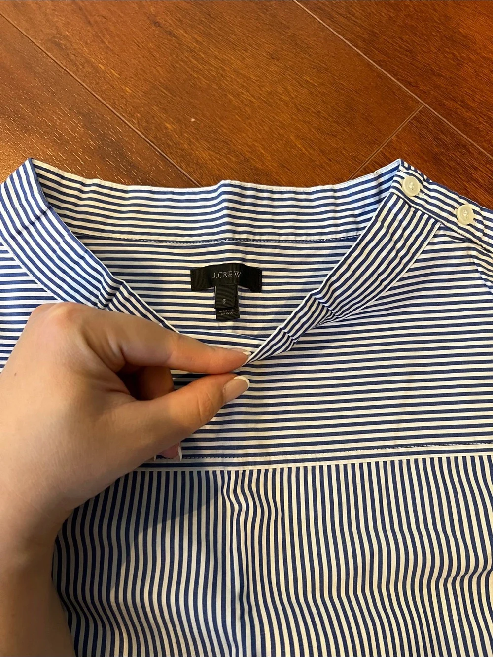 J. Crew Blue and White Striped Button-Shoulder Poplin Shirt